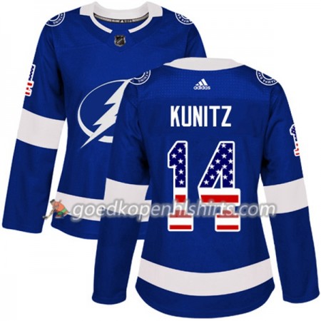 Tampa Bay Lightning Chris Kunitz 14 Adidas 2017-2018 Blauw USA Flag Fashion Authentic Shirt - Dames